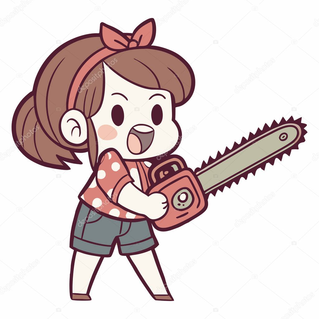 A high-quality chainsaw illustration showcases detailed, accurate, and visually appealing artwork of a chainsaw. Ideal for use in technical manuals, promotional materials, educational content, or graphic design projects,