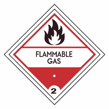 A * Sınıf 2 Yanıcı Gaz Şablonu *, Ulaşım ve işyeri güvenlik düzenlemeleri (DOT, GHS, ADR, ADR) tarafından tanımlanan yanıcı gazlar içeren kapları veya paketleri tanımlamak için kullanılan standart bir güvenlik etiketidir.). 