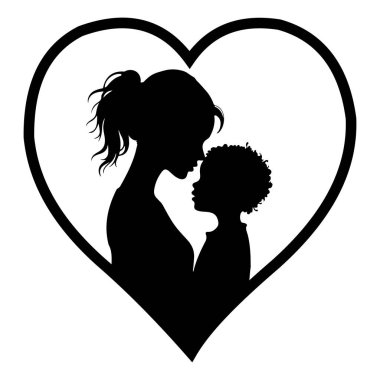 Bu Anne ve Çocuk Aşk Silueti, kalp şeklindeki bir dizaynın içinde, derin sevgi, ilgi ve annelik bağını sembolize eden dokunaklı bir kucaklaşmayı içeriyor. Anneler Günü grafikleri için ideal, aile temalı dekor, ya da duygusal markalaşma, bu vektör 
