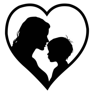 Bu Anne ve Çocuk Aşk Silueti, kalp şeklindeki bir dizaynın içinde, derin sevgi, ilgi ve annelik bağını sembolize eden dokunaklı bir kucaklaşmayı içeriyor. Anneler Günü grafikleri için ideal, aile temalı dekor, ya da duygusal markalaşma, bu vektör 
