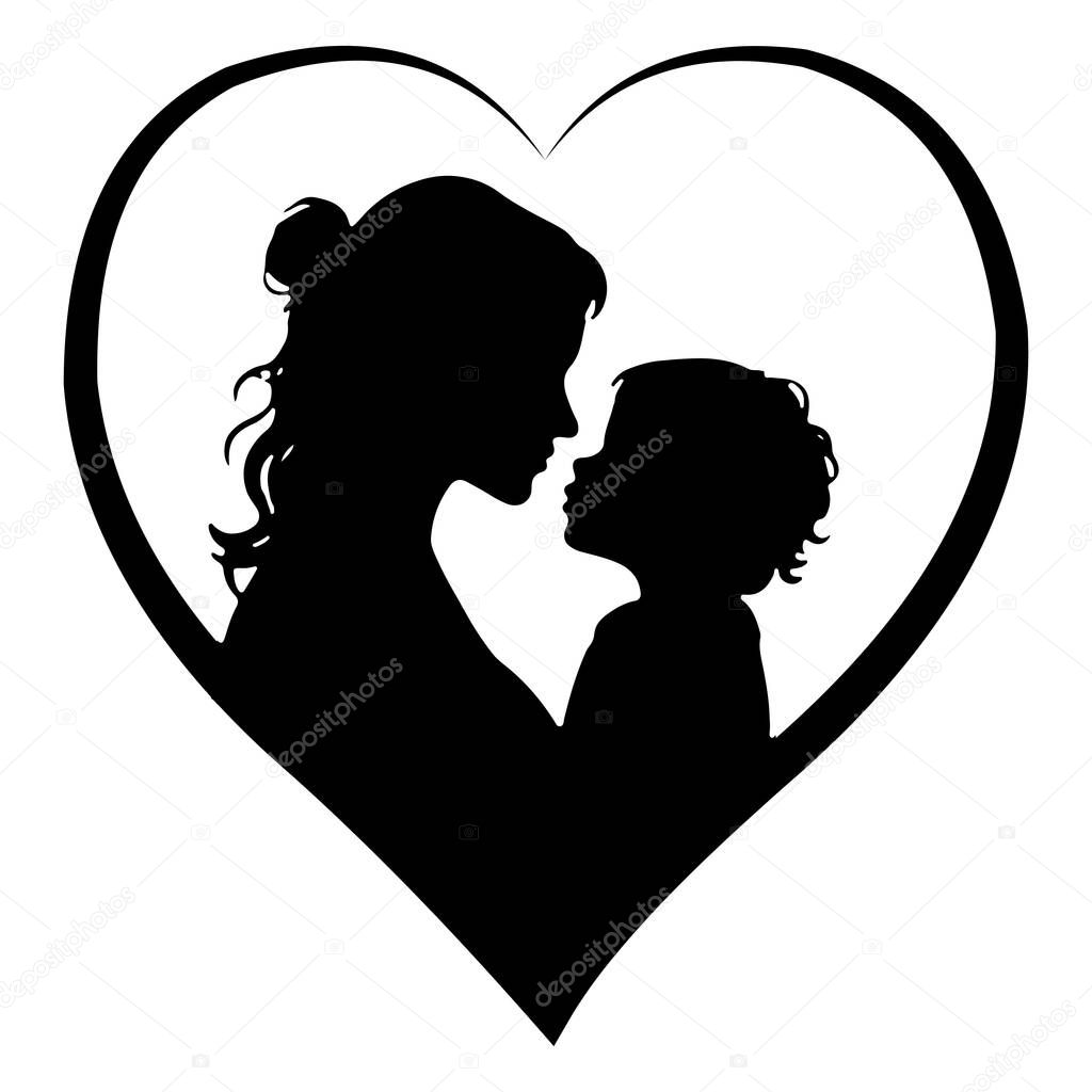 This Mother and Child Love Silhouette features a touching embrace enclosed within a heart-shaped design, symbolizing deep affection, care, and maternal bonding. Ideal for Mother's Day graphics, family-themed decor, or emotional branding, this vector