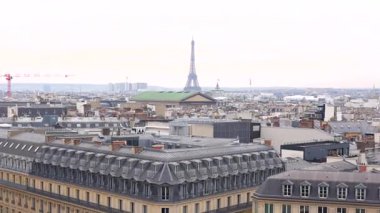 Eiffel Kulesi, Paris 'in çatılarında gün ışığının altında yükseliyor.