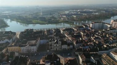 Aerial panorama of Chalon sur Saone with cathedral 