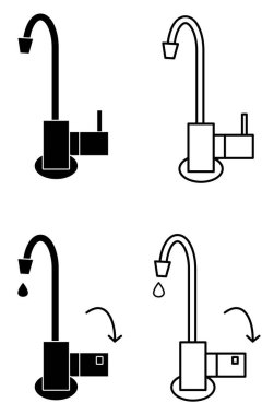 Mutfak musluğu musluk suyu ikonu vektör çizimi banyo ekipmanı iç nesne doldurma ve ana hatları açık görünüm ve yakın görünüm yakın görünüm 