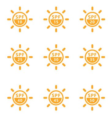 Güneş kremi logo etiket simgesi simgeleri sembol vektör illüstrasyonu turuncu güneş rengi kozmetik cilt bakımı sağlık hizmetleri 