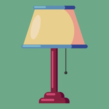 Renkli bir masa lambasının düz tasarım çizimi, iç simgeler, ev dekorasyonu veya tasarım uygulamaları için ideal.