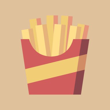 Flat design illustration of French fries in a red box, perfect for food icons, culinary apps, or restaurant designs.