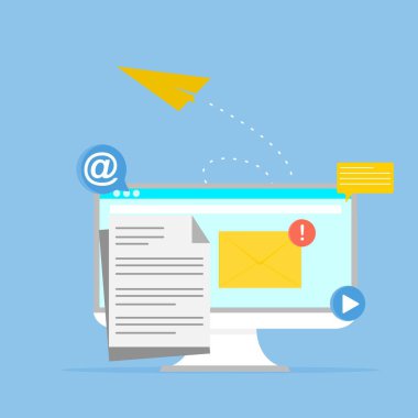 E-posta konsepti, dizüstü bilgisayardaki e-posta mesajı. vektör düz illüstrasyon
