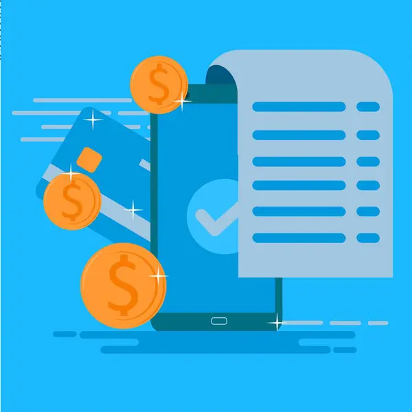 Fatura, fatura, fatura ikonu. Bankamatik kartıyla fatura ödemesi ve çevrimiçi alışveriş için finansal güvenlik ödemesi, ödeme koruma kavramlı kart kullanarak online ödeme. EPS 3