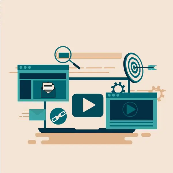 Sosyal medya pazarlama stratejisi konsepti, SMM, marka sezgileri, kampanya stratejisi geliştirme. Düz vektör çizimi. EPS 3