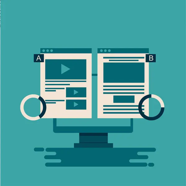Dijital reklam performans analizi, dijital pazarlamada AB test konsepti. EPS 2