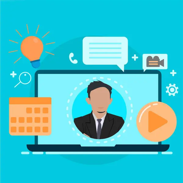 Web tabanlı bir seminer konsepti. Webinar Online öğrenme ve hoparlörlerle görüntülü görüşme. EPS 4