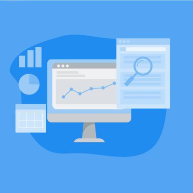 Raporlar üreten web sitesi analiz yazılımı, web sitesi büyümesi ve SEO analizi, simgeli dijital pazarlama. EPS 2