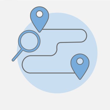 İş görüşü için yerel SEO strateji kavramı. Verimli arama için dijital haritaların vektör çizimi, coğrafi konumlandırma ve çevrimiçi hedefleme. EPS 4