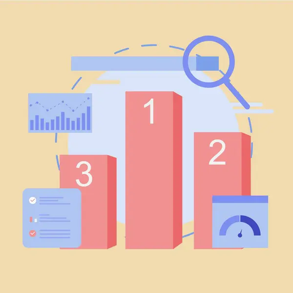 Arama motoru sıralaması, arama motoru analizi, SEO başarı konsepti. EPS 1