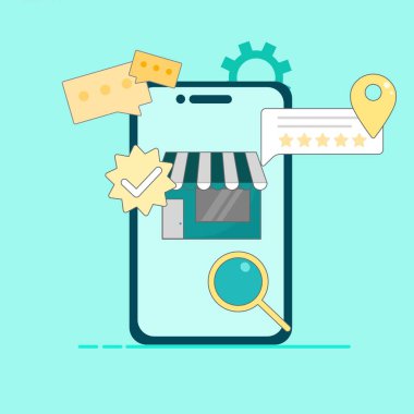 İş için itibar yönetimi hizmetleri, Müşteri Geribildirim ve Gözden Geçirme Analizi ile Brand Trust oluşturma. Düz stil tasarım illüstrasyonu... EPS 2