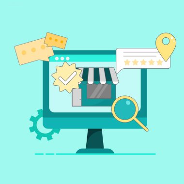 İş için itibar yönetimi hizmetleri, Müşteri Geribildirim ve Gözden Geçirme Analizi ile Brand Trust oluşturma. Düz biçim tasarım illüstrasyonu.