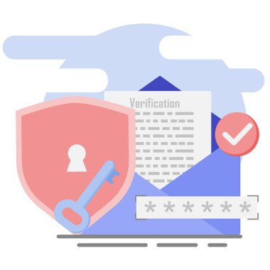 Kişisel bilgi verilerinin korunması ve güvenliği kavramı. Hesap koruması. Veriye erişmek için kimlik doğrulaması. Düz çizim. EPS 2