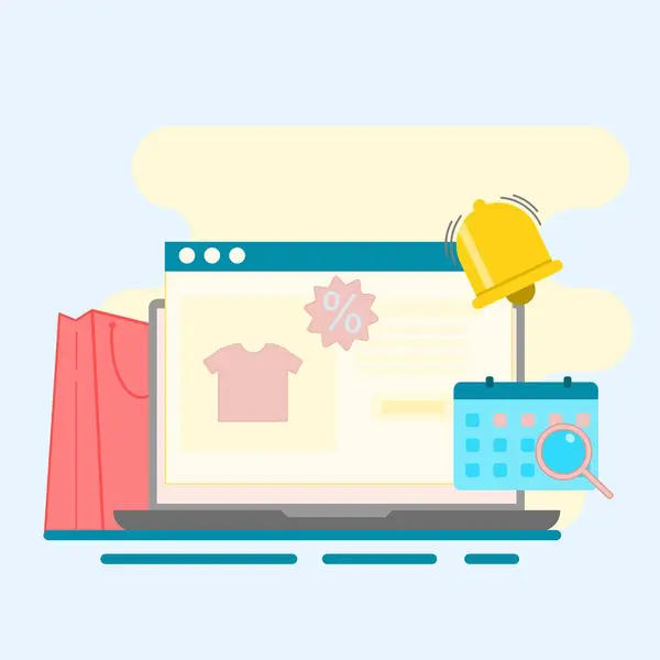 İndirimli hatırlatma. İnternetten alışveriş için reklam hatırlatıcısı. Tanıtım hatırlatıcısı vektör illüstrasyonu.