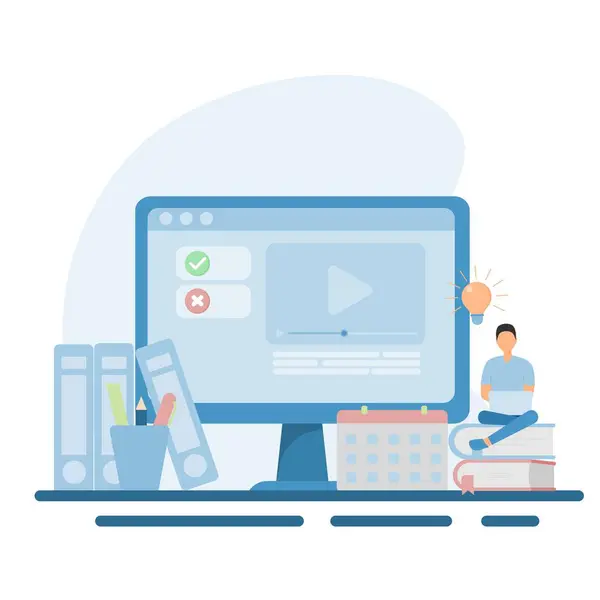  Mesafe öğrenme konsepti, uzaktan eğitim. Uzun mesafe iletişim illüstrasyonu.