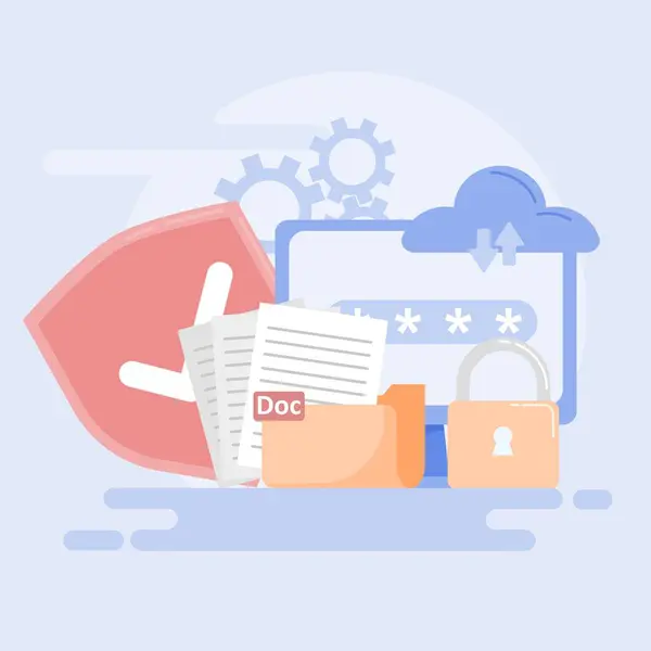 Veri depolama, internet güvenliği. düz biçim vektör illüstrasyonu.