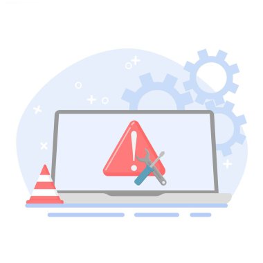 Beyaz arkaplan vektör çizimi üzerinde anahtar ve tornavida olan dizüstü bilgisayar