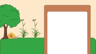 metin için boş alanı olan ağaç ve çiçeklerin çizgi film vektör illüstrasyonu