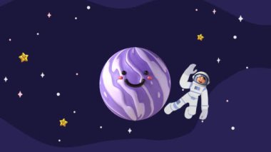 Astronot uzayda. Vektör çizim