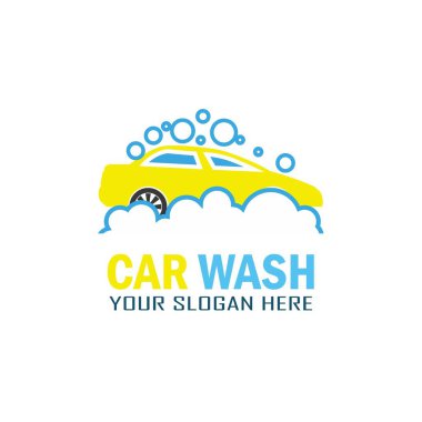 Araba ve suyla çamaşır makinesinin vektör logosu