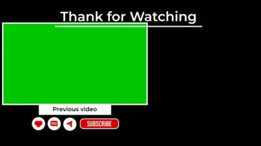 animasyon sonu video şablonu outro kartı, arka plan rengi ve krom tuşlu Komen aboneliği gibi hatırlatıcı izlemek için teşekkürler