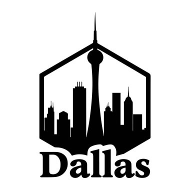 Reunion Tower 'ın siluetinin Dallas siluetiyle eşleştirildiği ikonik altıgen amblem. Teksas simgelerini, şehir tasarımını ve şehir markalaşma kavramlarını sergilemek için mükemmel..