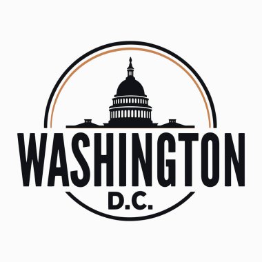Washington, D.C. 'nin ikonik siluetini gösteren bir vektör illüstrasyonu, Washington Anıtı ve ABD Kongre Anıtı gibi simgeler ve anıtlar içeriyor.