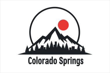 A breathtaking design showcasing the Colorado Springs skyline with the iconic Pikes Peak towering in the background, blending urban and natural landscapes in a harmonious composition clipart