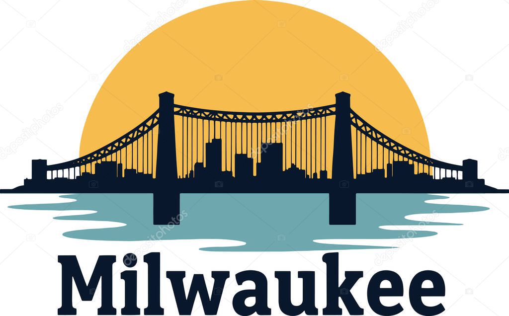 A striking design featuring the iconic Hoan Bridge spanning over Lake Michigan, set against the vibrant Milwaukee skyline, capturing the city's urban energy and natural beauty.