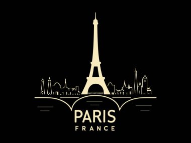 Eyfel Kulesi ve Seine Nehri 'nin yer aldığı Fransa' nın ufuk çizgisi Paris 'in siyah temalı temsili. Modern tasarımlar, seyahat rehberleri, turizm kampanyaları ya da Fransız temalı projeler için mükemmel. Işıklar arasında Paris 'in şehir kemeri de yer alıyor