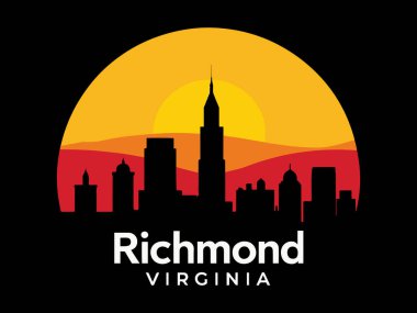 Virginia 'nın ufuk çizgisi Richmond' ın çarpıcı vektör çizimi, Colonial Williamsburg mimarisi, yuvarlanan tepeler ve canlı bir gündoğumu manzarası. Seyahat rehberleri, turizm kampanyaları ya da tarihi tasarımlar için mükemmel. Vurgulamalar