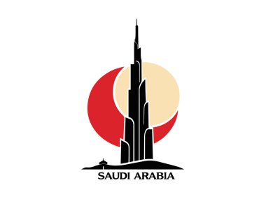 Suudi Arabistan 'ın ufuk çizgisinin çarpıcı vektör çizimi, ikonik Krallık Merkezi Kulesi, hilal ay ve çöl güneş aksanları. Seyahat rehberleri, kültürel projeler, turizm kampanyaları ya da Orta Doğu temalı tasarımlar için mükemmel. Vurgulamalar 