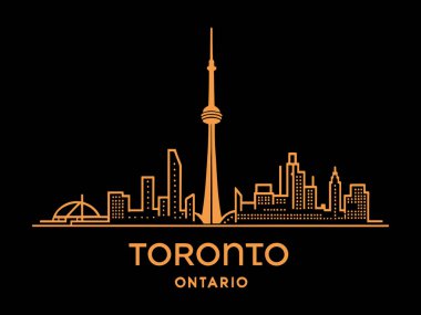 Toronto 'nun çarpıcı vektör çizimi, Ontario' nun ufuk çizgisi, ikonik CN Kulesi, Ontario Gölü dalgaları ve parlayan şehir ışıkları. Seyahat rehberleri, turizm kampanyaları ya da Kanada temalı tasarımlar için mükemmel. Başlıklar arasında Toronto kentsel kemeri de yer alıyor