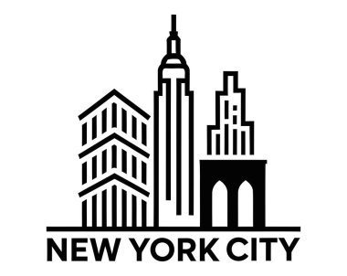 Şık New York şehrinin siluet logosu ikonik simgeler ve gökdelenler, seyahat markaları, hediyelik eşyalar ve şehir temalı tasarımlar için mükemmel..