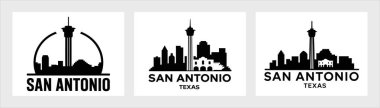 Alamo, Amerika Kulesi ve diğer tarihi ve modern yapıları da içeren simgesel Teksas simgelerini içeren San Antonio şehir simgesi. Seyahat, turizm ve kültür projeleri için ideal.