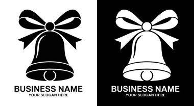 Organizatörler ve işletmeler için cesur siyah çan ve kurdele logosu markalaşma ve kutlama kimliği için mükemmel bir bayram amblemi.