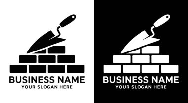 İnşaat şirketleri için kalın siyah tuğla ve mala logosu inşaatçılar ve müteahhitler için güçlü ve güvenilir bir kimlik