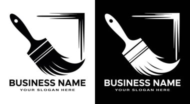 Kalın siyah fırça ve tuval logosu stüdyoları boyamak için mükemmel iş ve atölyeler için yaratıcı ve sanatsal bir kimlik