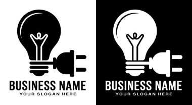 Cesur siyah ampul ve teknoloji firmaları için fiş logosu, yeniliği sembolize ediyor. Özelleştirilebilir EPS dosyası, yeni başlayanlar, bilişim şirketleri ve markalaşma için mükemmel.