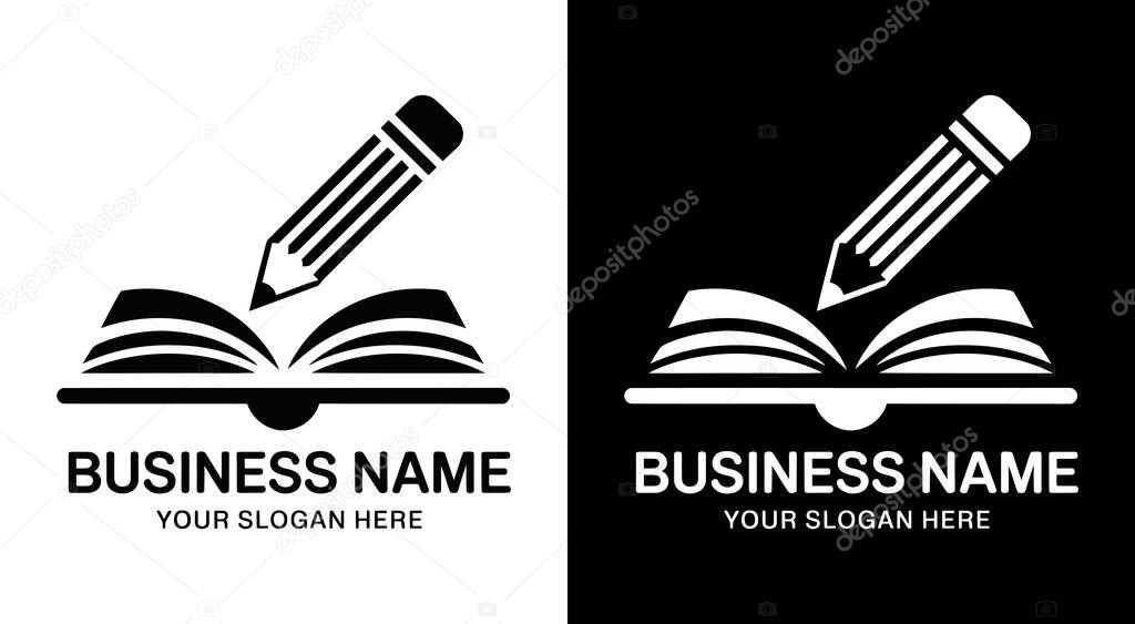 Bold black book and pencil logo ideal for publishers and education businesses A smart identity for learning and knowledge brands