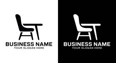 Kalın siyah sandalye ve kafeler için masa logosu, misafirperverliği simgeliyor. Özelleştirilebilir EPS dosyası, kahve dükkanları, bistrolar ve cafe markaları için ideal.