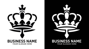 Kalın siyah taç ve asa logosu lüks markaların kraliyetini simgeliyor. Moda mücevherleri ve kaliteli marka kimlikleri için profesyonel simge.