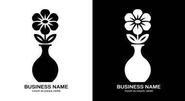 Çiçekçiler için güzelliği simgeleyen koyu siyah çiçek ve vazo logosu çiçekçiler için profesyonel ikon çiçekçiler ve botanik marka kimlikleri