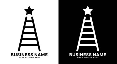 Cesur siyah merdiven ve yıldız logosu, işletme koçluğu hırsını simgeliyor. Akıl hocaları için mesleki ikon, yaşam koçları ve kimlik markalaştırma konusunda başarı.