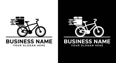 Cesur siyah paket ve bisiklet unsurları içeren dinamik logo tasarımı kurye ve dağıtım işleri için mükemmel. Profesyonel ve etkili markalaşma için hız ve verimliliği vurguluyor